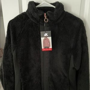 Black Fuzzy Double Push Coat- NWT